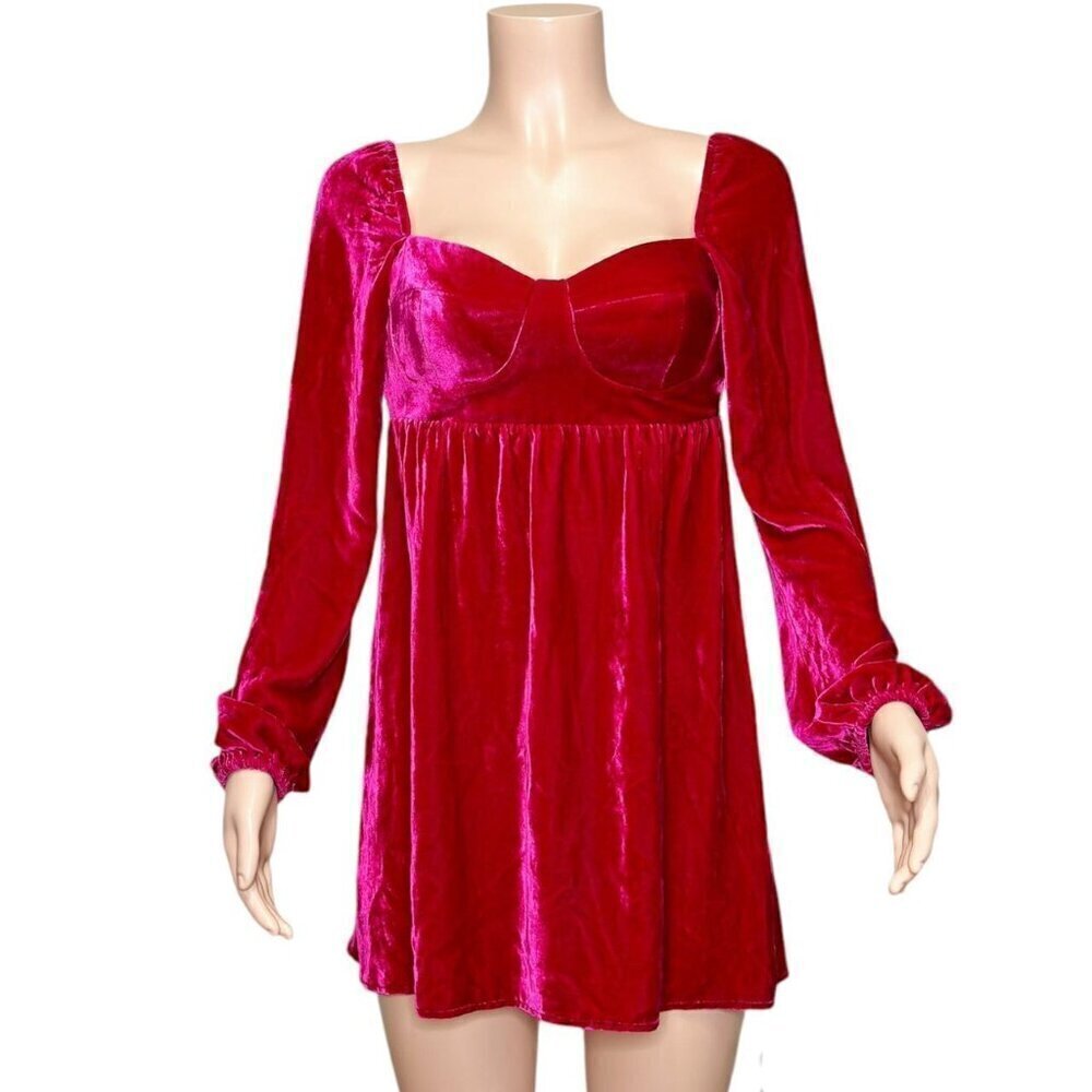 💕REFORMATION💕 Chestnut Velvet Babydoll Dress ~ Rhubarb Red 4 NWOT - Picture 6 of 14
